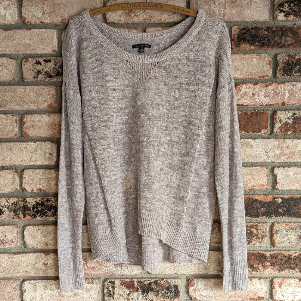 🩷 American Eagle Pink and Silver Metallic Knit Wide Neck L